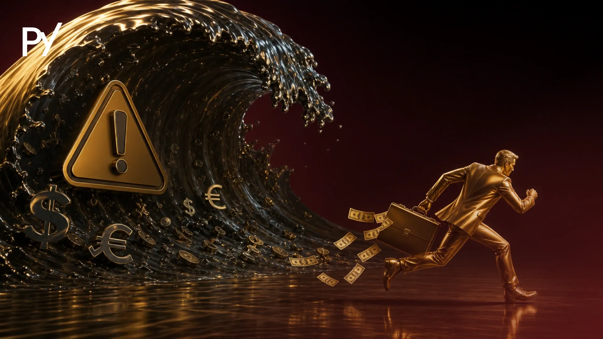 Visual a trader running from a huge wave representing trading risk Management