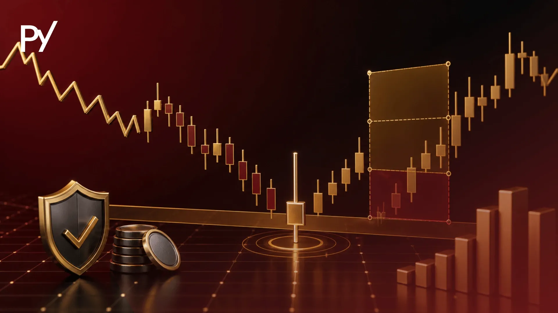 Conceptual cover illustration of an Inverted Hammer candlestick pattern displaying bullish reversal price action and risk control.