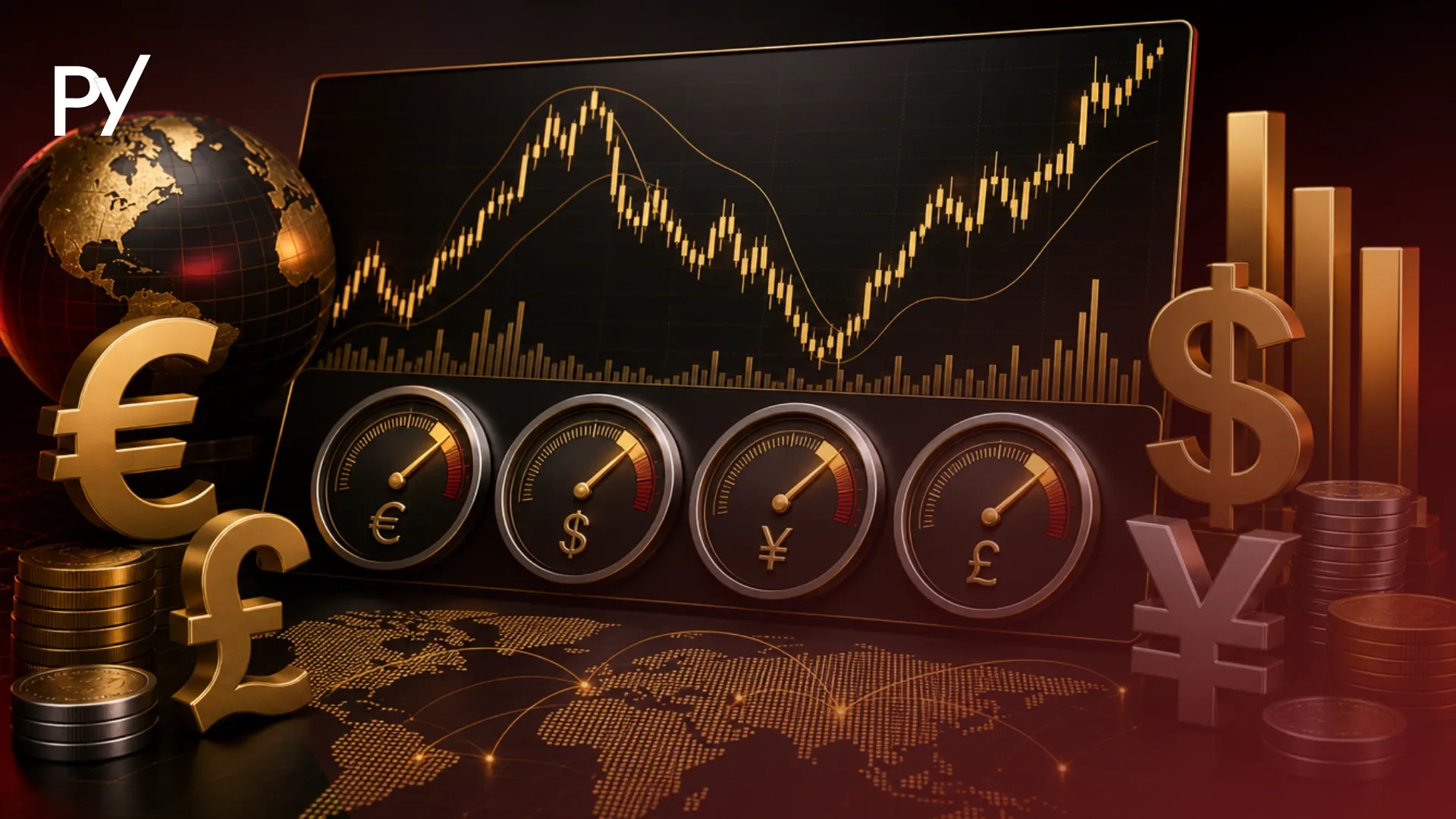 Illustration showing exchange rate volatility and daily pip range metrics across forex pairs.