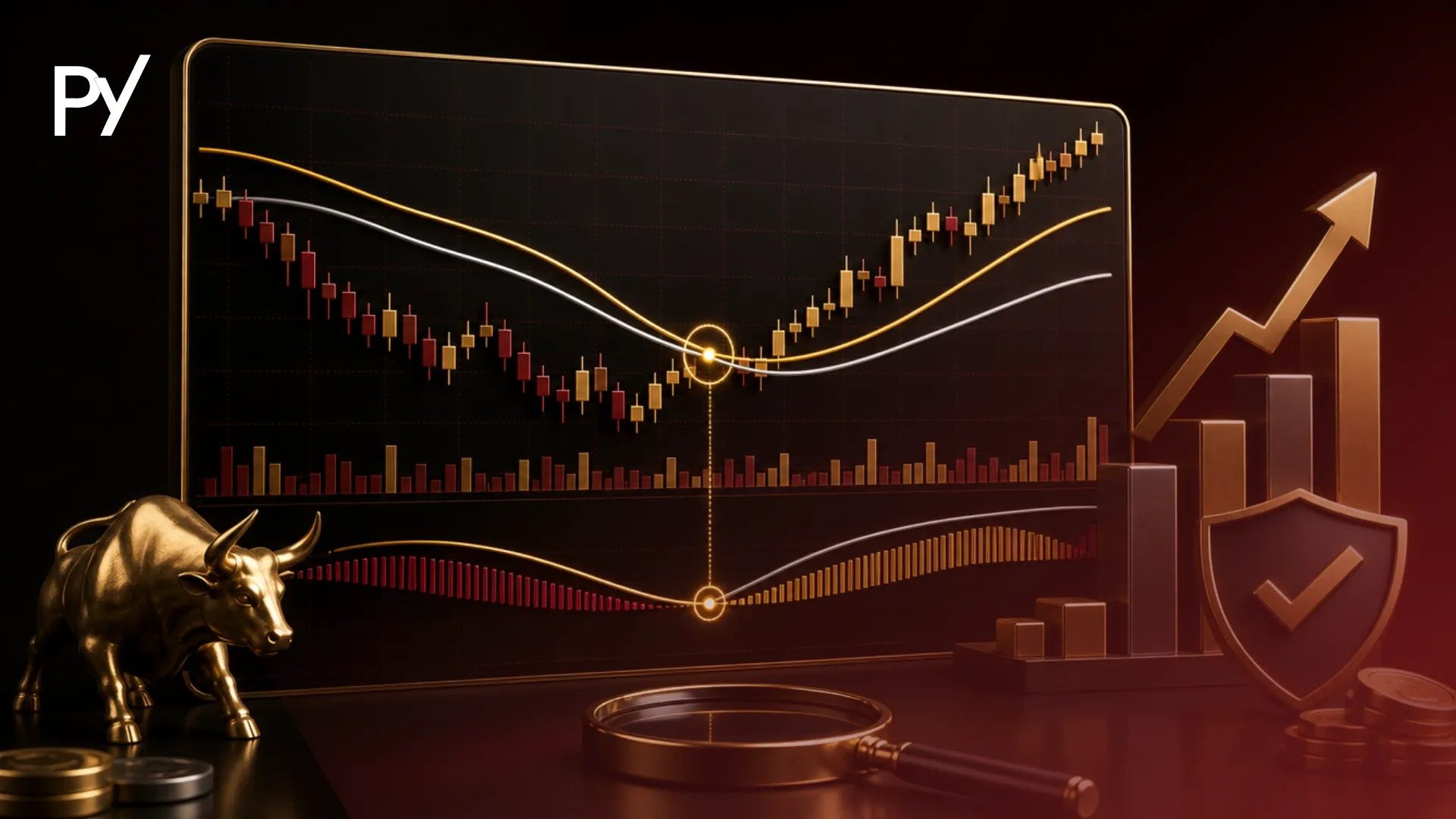 Chart showing a moving average crossover signal on a trading terminal.
