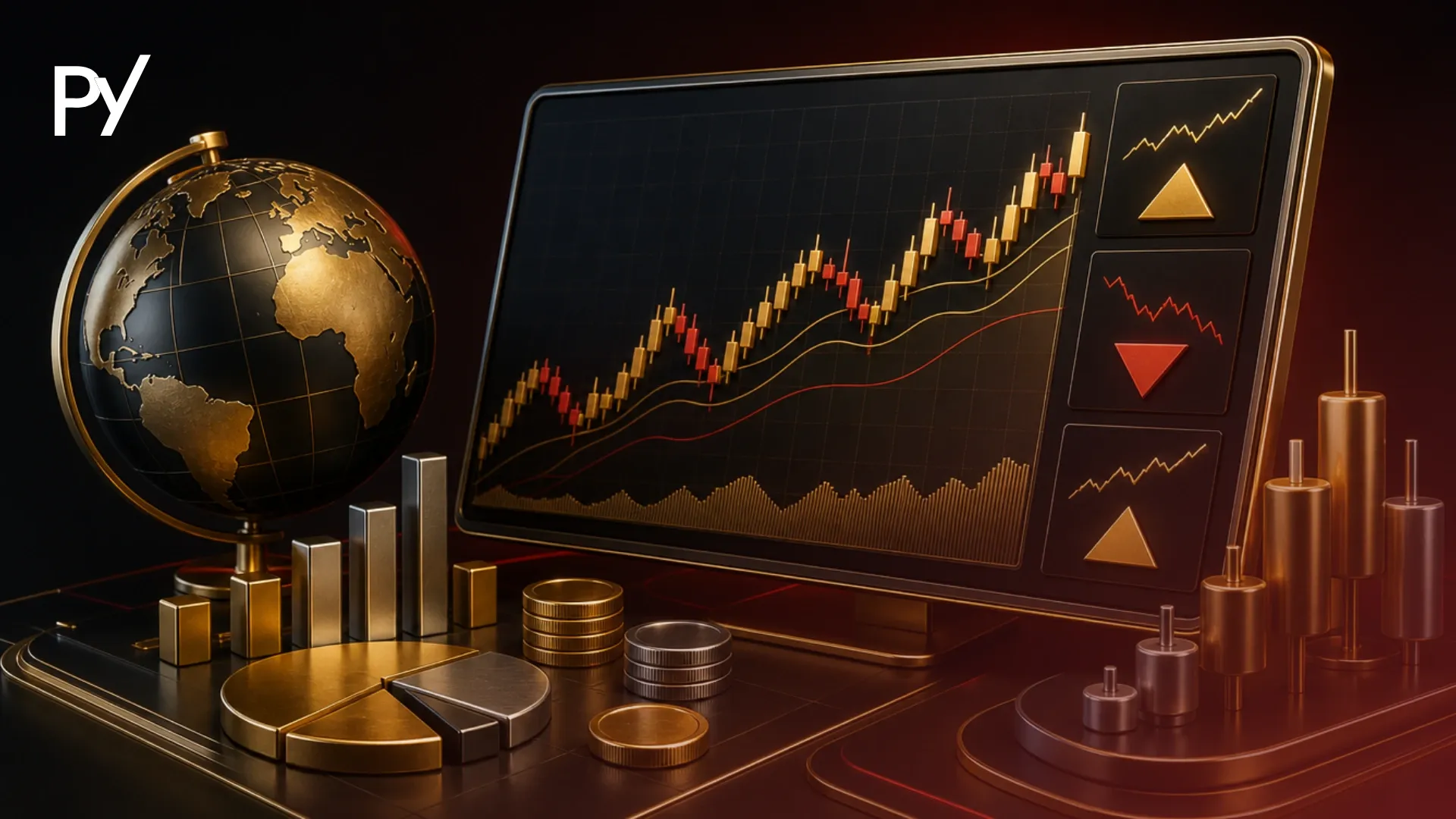 Stock market index trading chart showing trendlines and price point movements on a digital terminal dashboard.