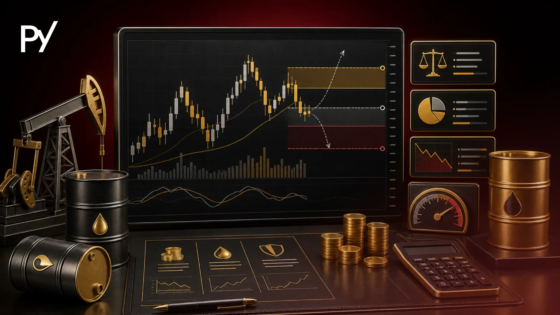Crude oil trading strategy chart showing risk management rules for prop firm challenge accounts.