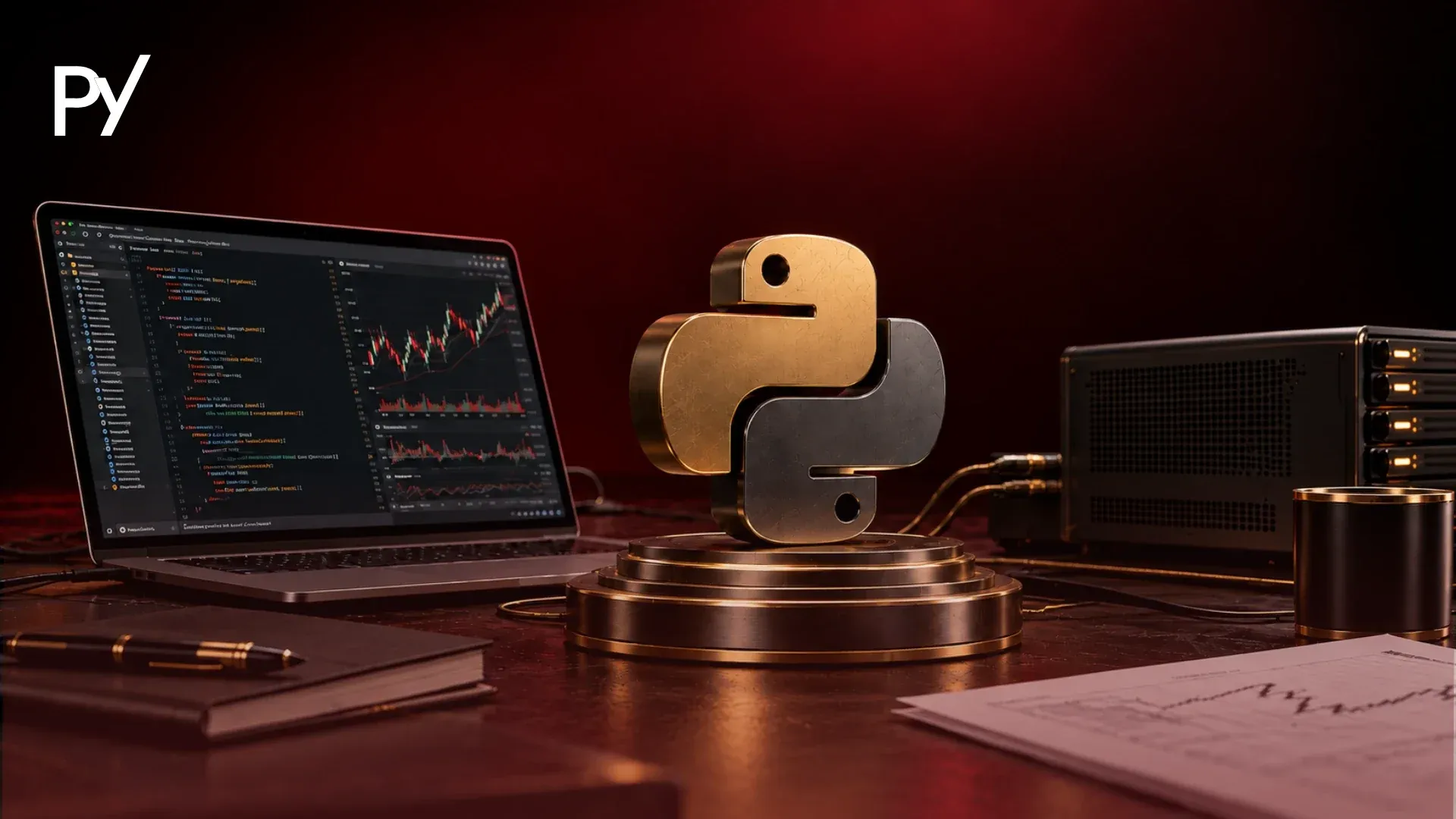 Python for algorithmic trading setup with a trading code editor, live charts and a VPS server
