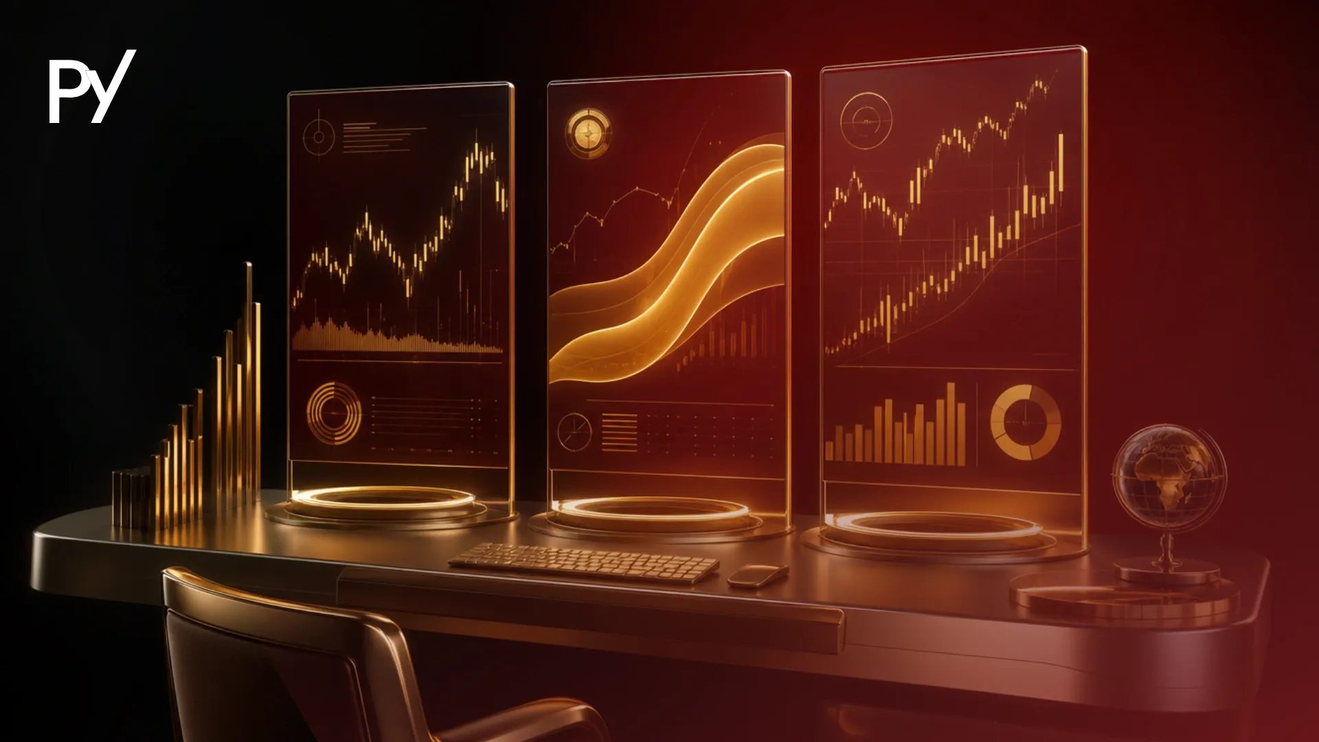 Three illuminated trading desk monitors representing the evaluation, instant funding, and direct capital prop firm models.