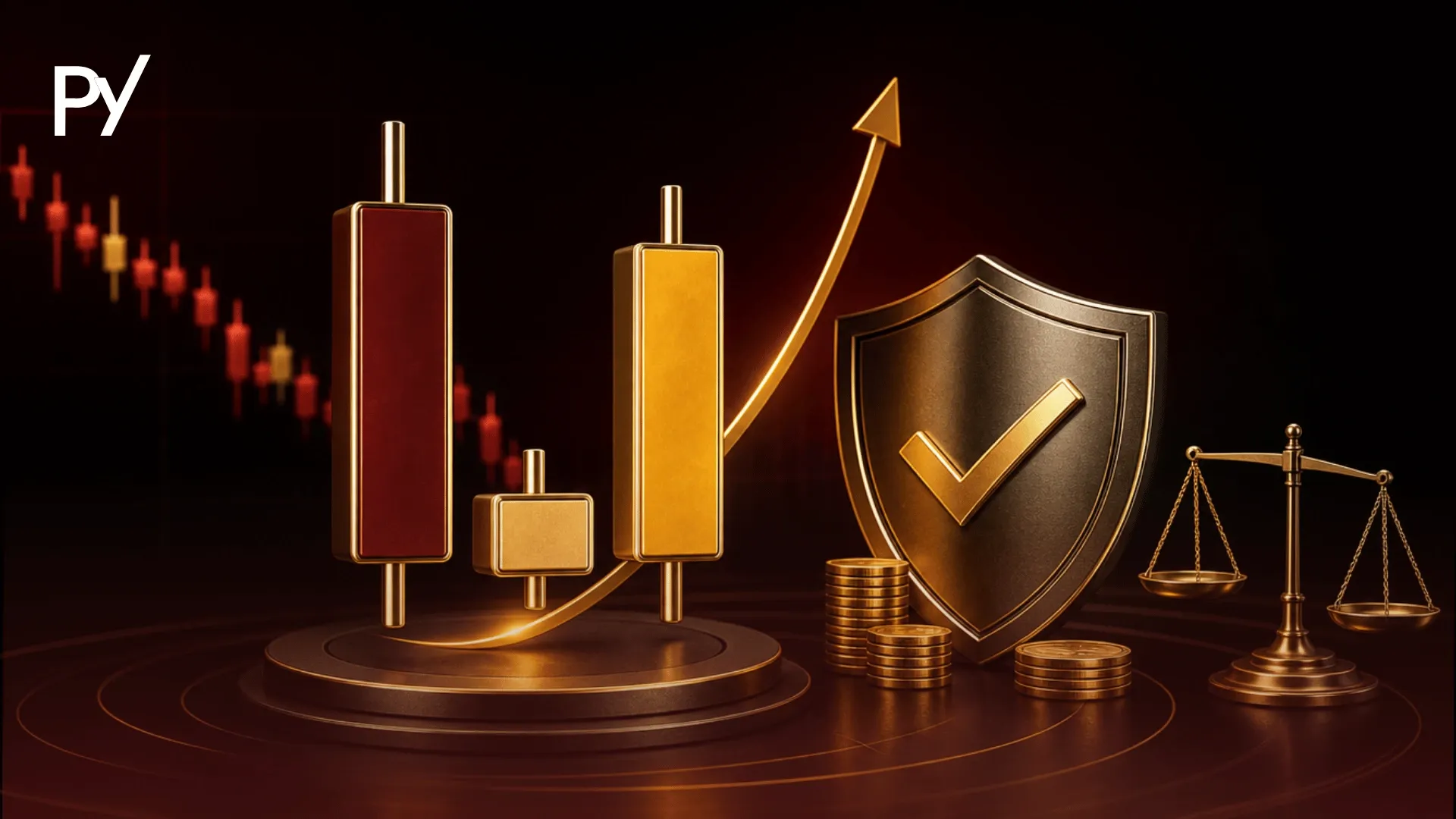 Conceptual cover illustration of a morning star candlestick pattern showing a bullish 3-candle reversal setup.