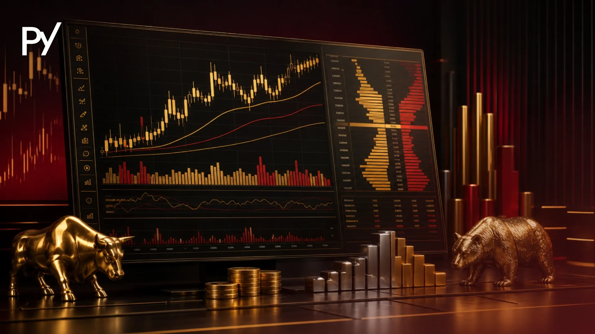 E-mini futures trading strategies order flow and price action chart.