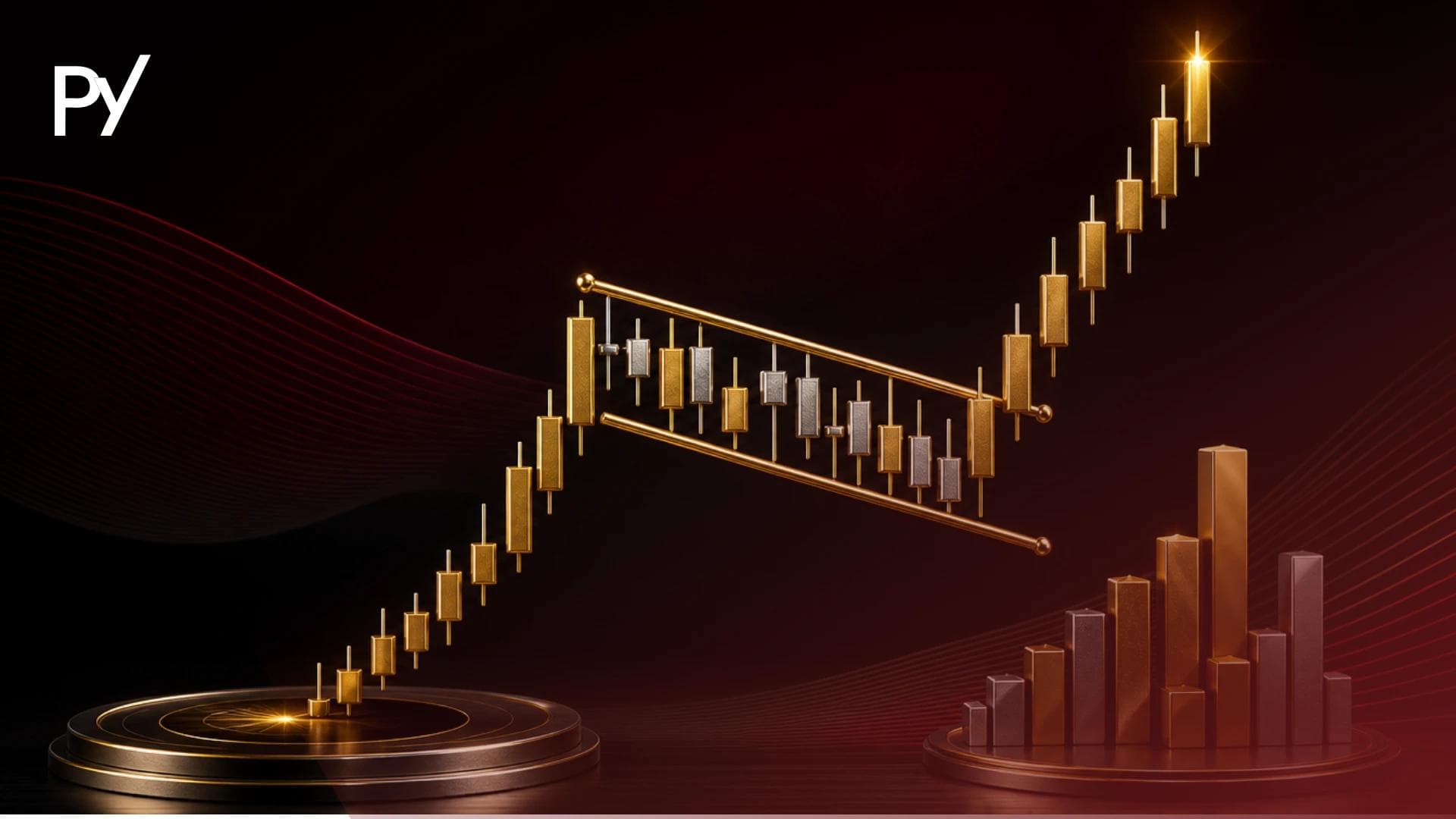Bullish flag pattern chart layout displaying flagpole and downward sloping consolidation channel.