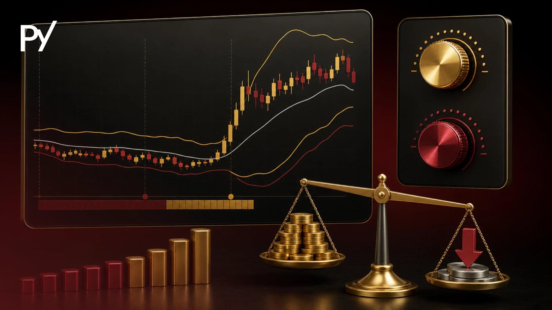 Bollinger bands settings chart showing upper, middle, and lower bands on a financial asset.
