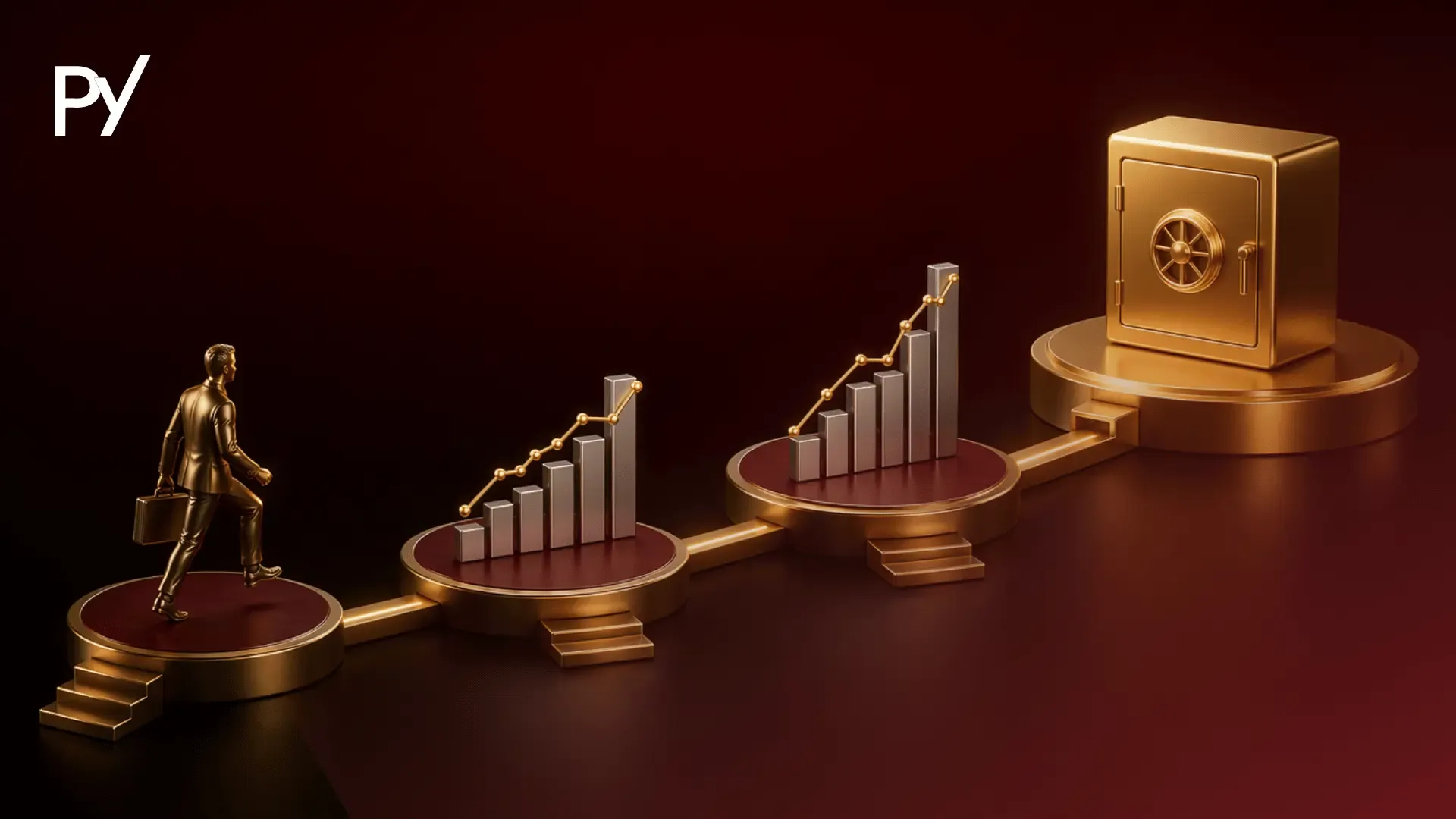 Illustration of a prop firm evaluation process from demo challenge to funded trader.