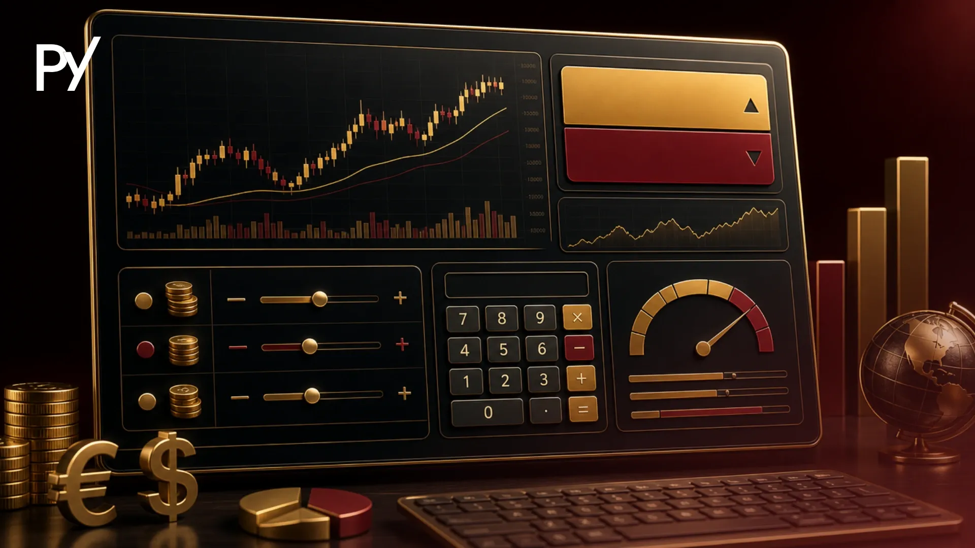 Position sizing calculator displaying EUR/USD pip value and drawdown metrics on a trading platform interface.