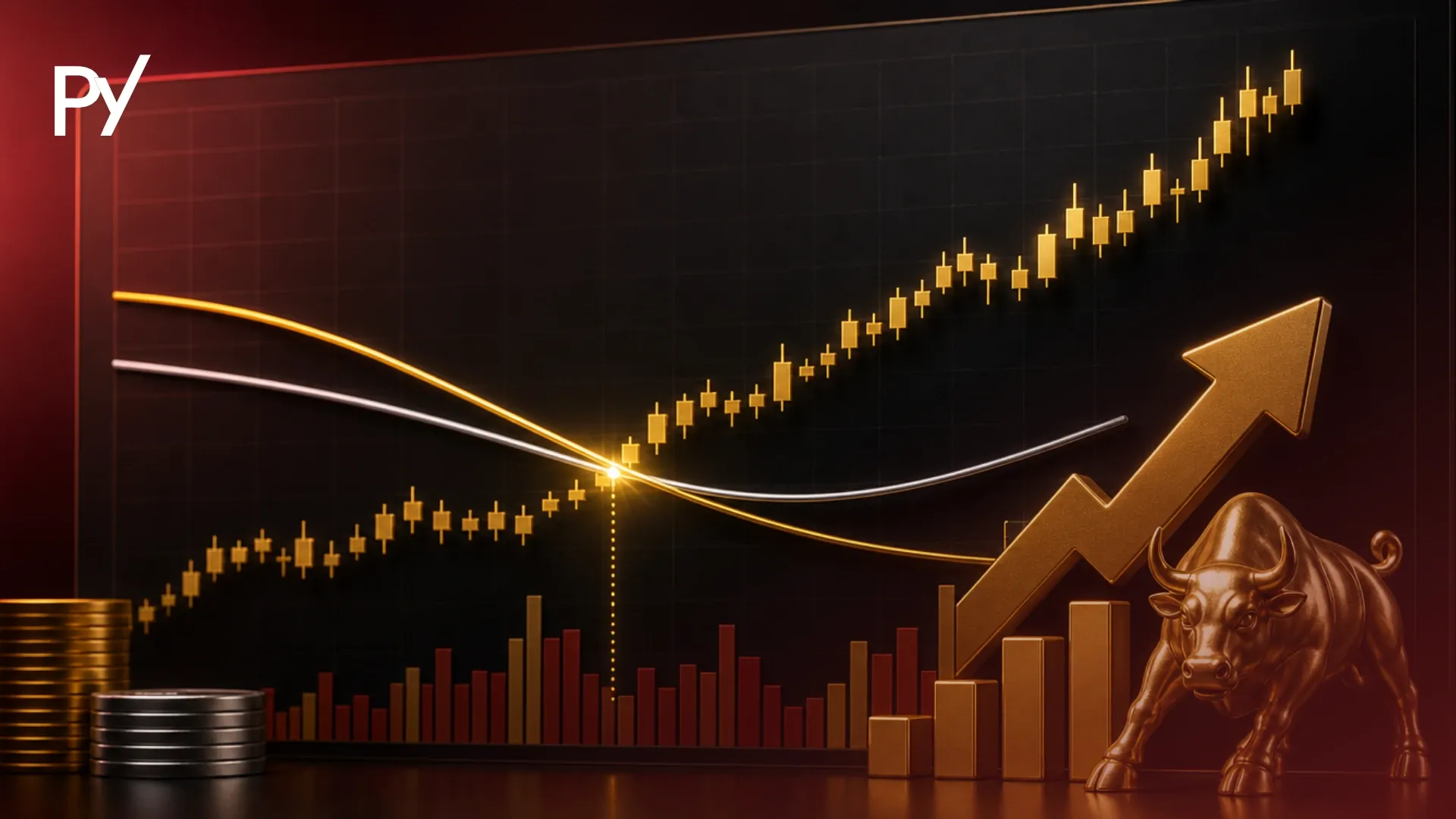 Golden cross moving average breakout chart on trading platform.