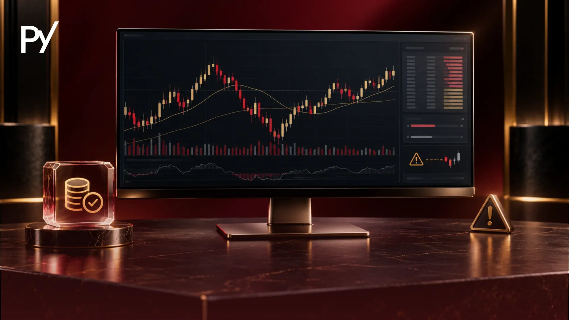 Paper trading demo account chart with virtual balance and simulated trade entries