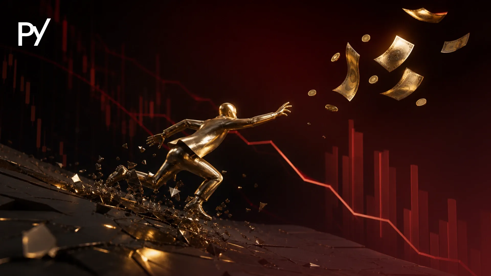 Illustration showing a man chasing after lost profit due to overtrading.