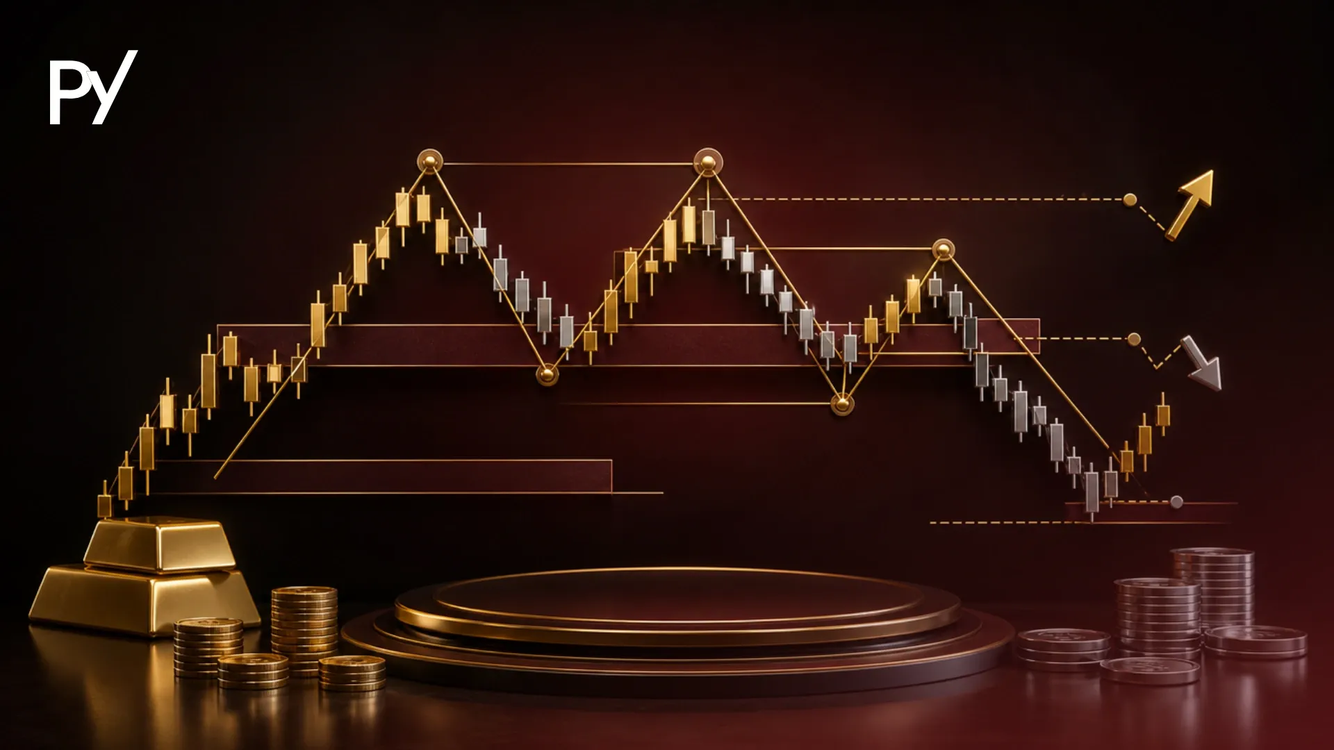 Market structure trading diagram displaying swing highs, swing lows, and trend breaks.