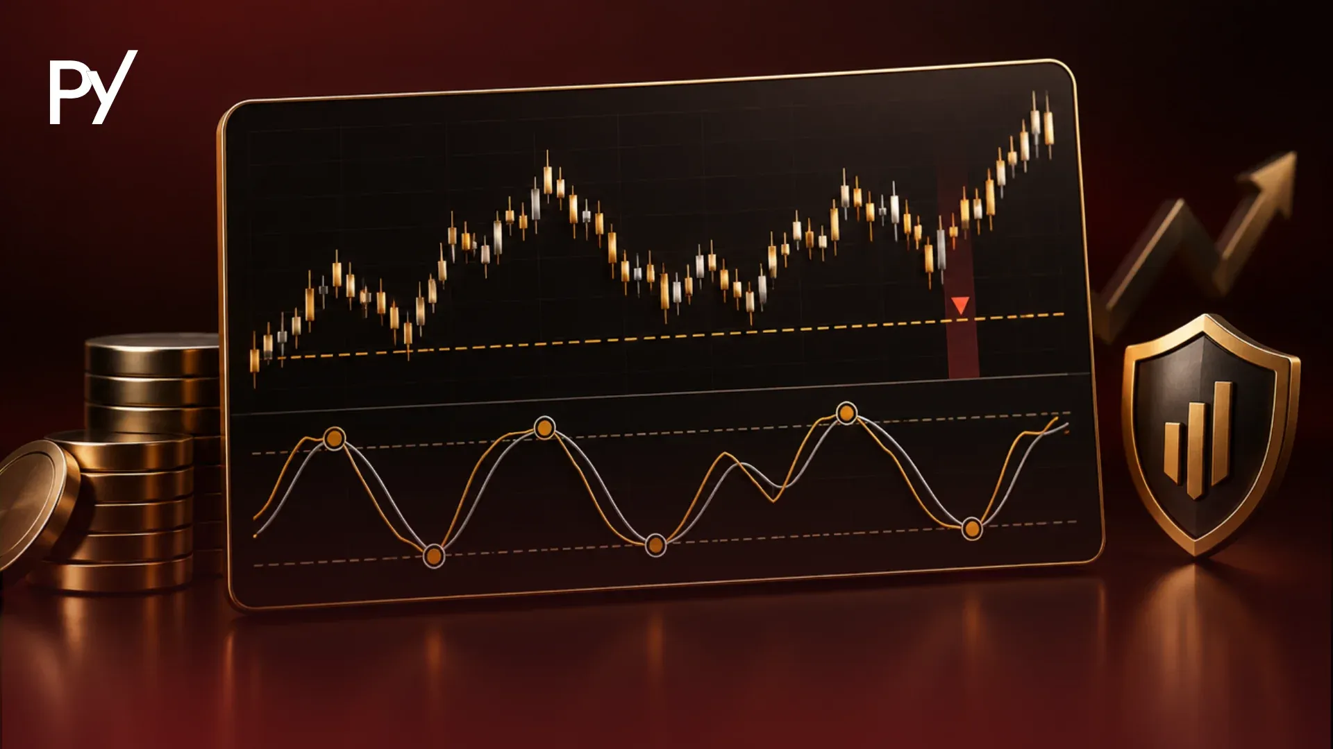 Stochastic oscillator strategy chart showing momentum signals within prop firm drawdown limits