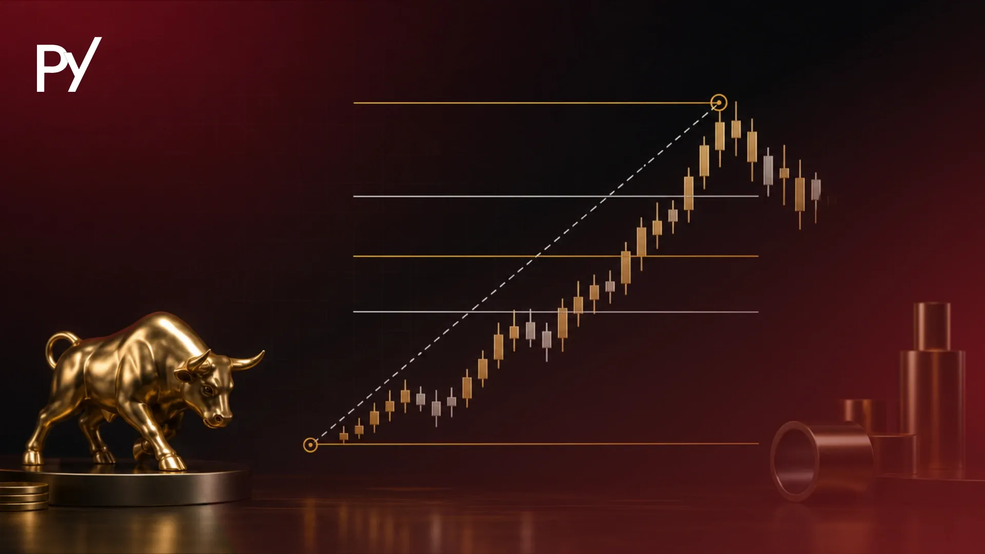 Fibonacci retracement tool drawn across a price wave on a trading chart.