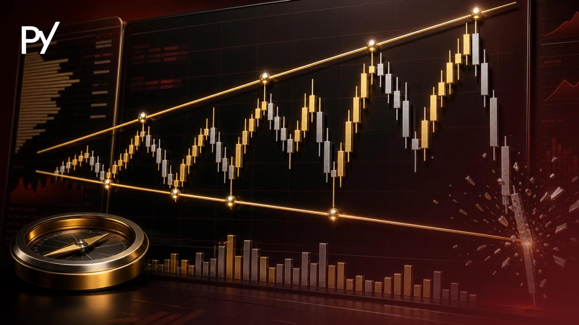 Megaphone chart pattern diagram showing diverging trendlines and expanding price volatility.