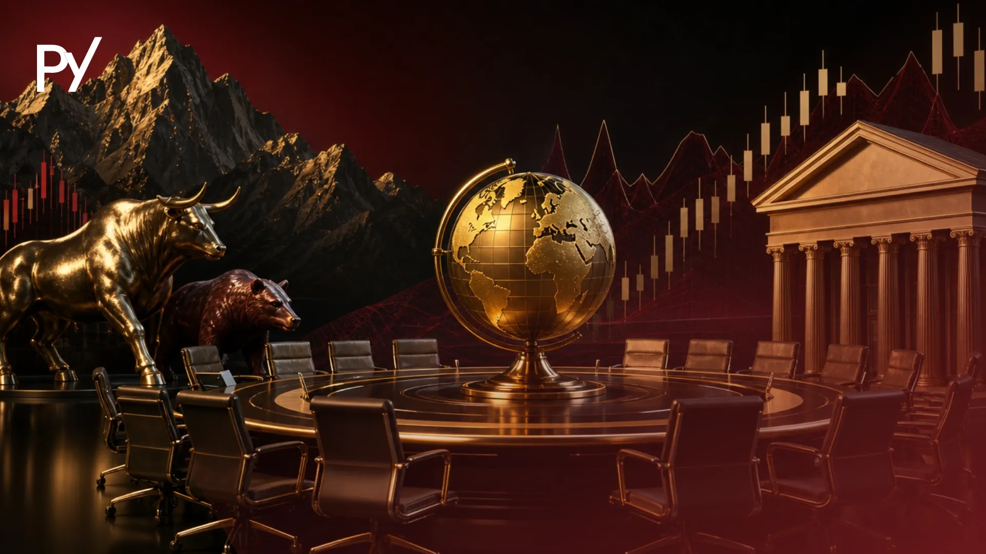 Conceptual cover illustration of central bank policy and macro economic strategy at the Jackson Hole Symposium.
