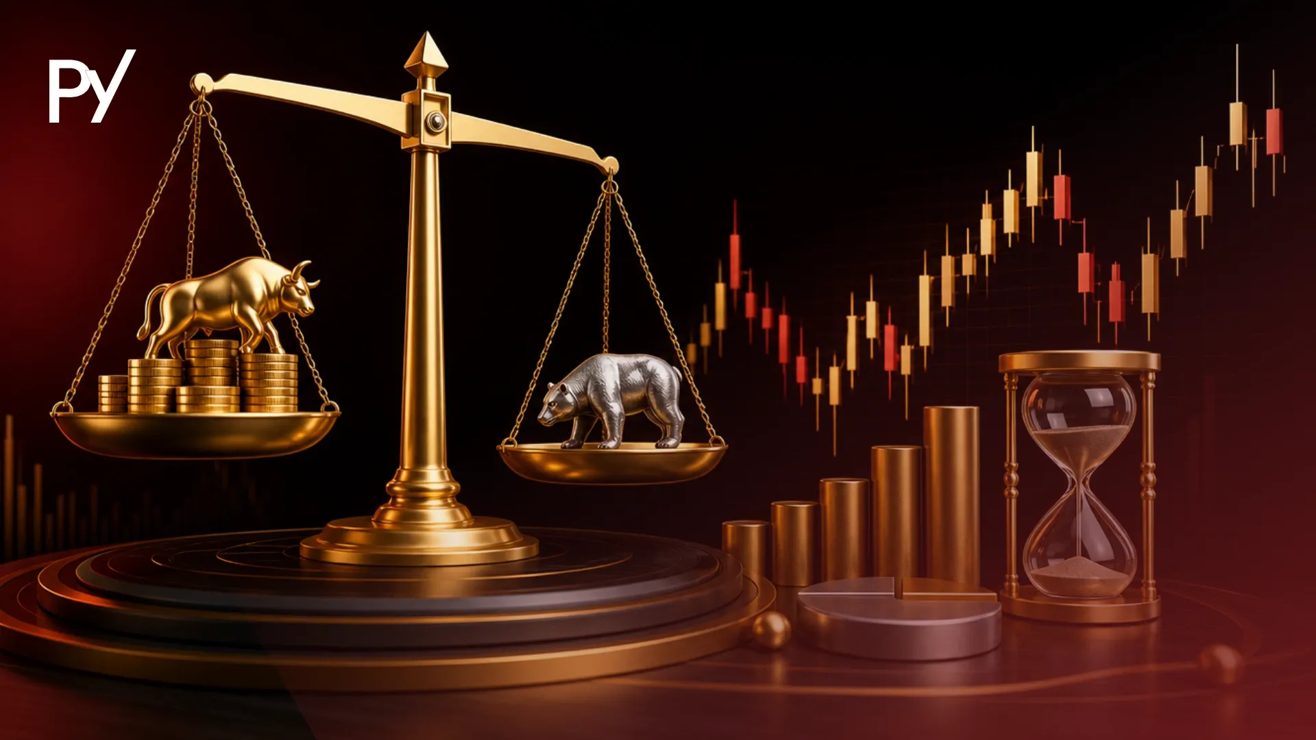 Conceptual cover illustration representing swing trading profitability, balancing market risk and time in the markets.
