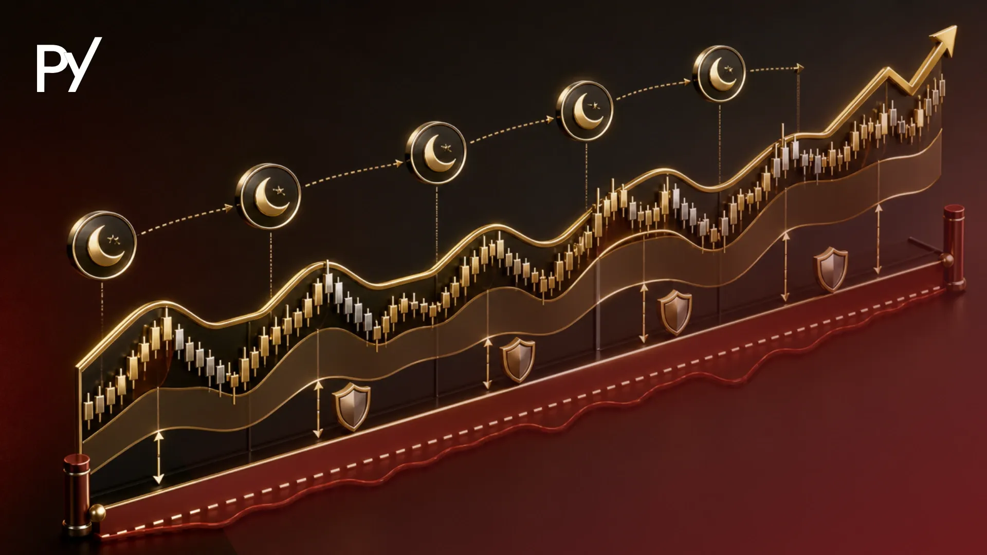 Conceptual cover illustration of swing trading mechanics, multi-day overnight holdings, and prop-firm risk protection.