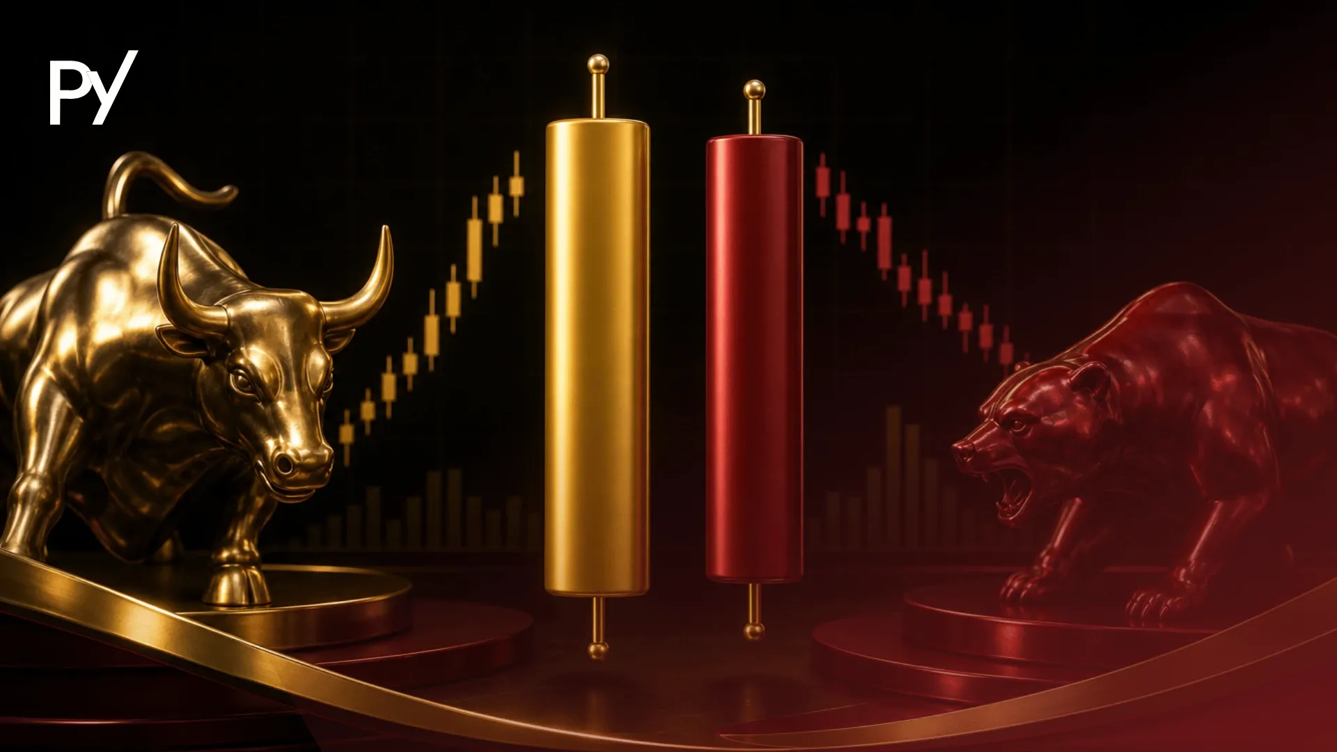 Conceptual cover illustration of bullish and bearish Marubozu candlestick patterns representing pure market momentum.