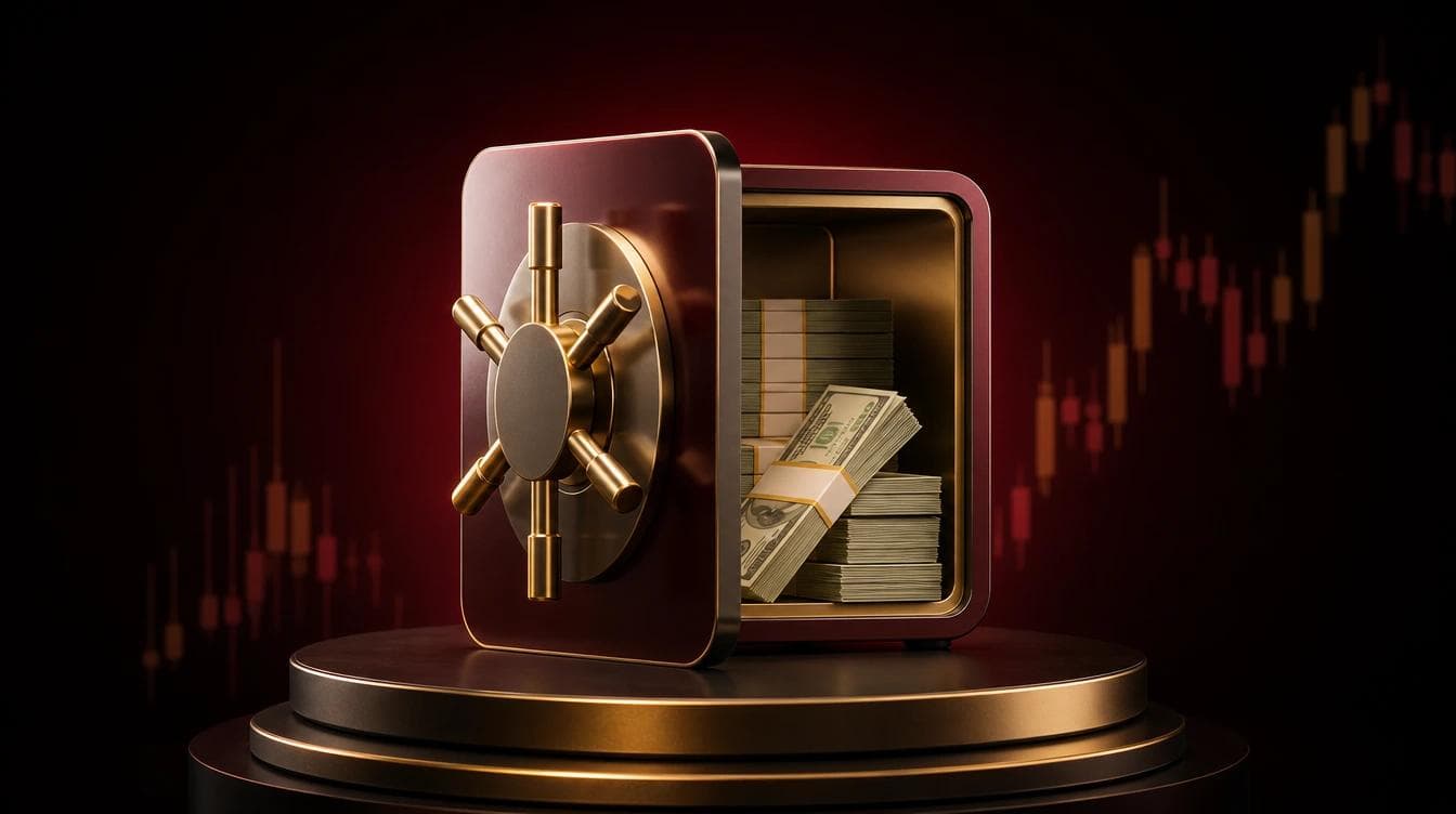 A vault filled with cash, symbolizing the capital a trader gains access to through a funded trading account.