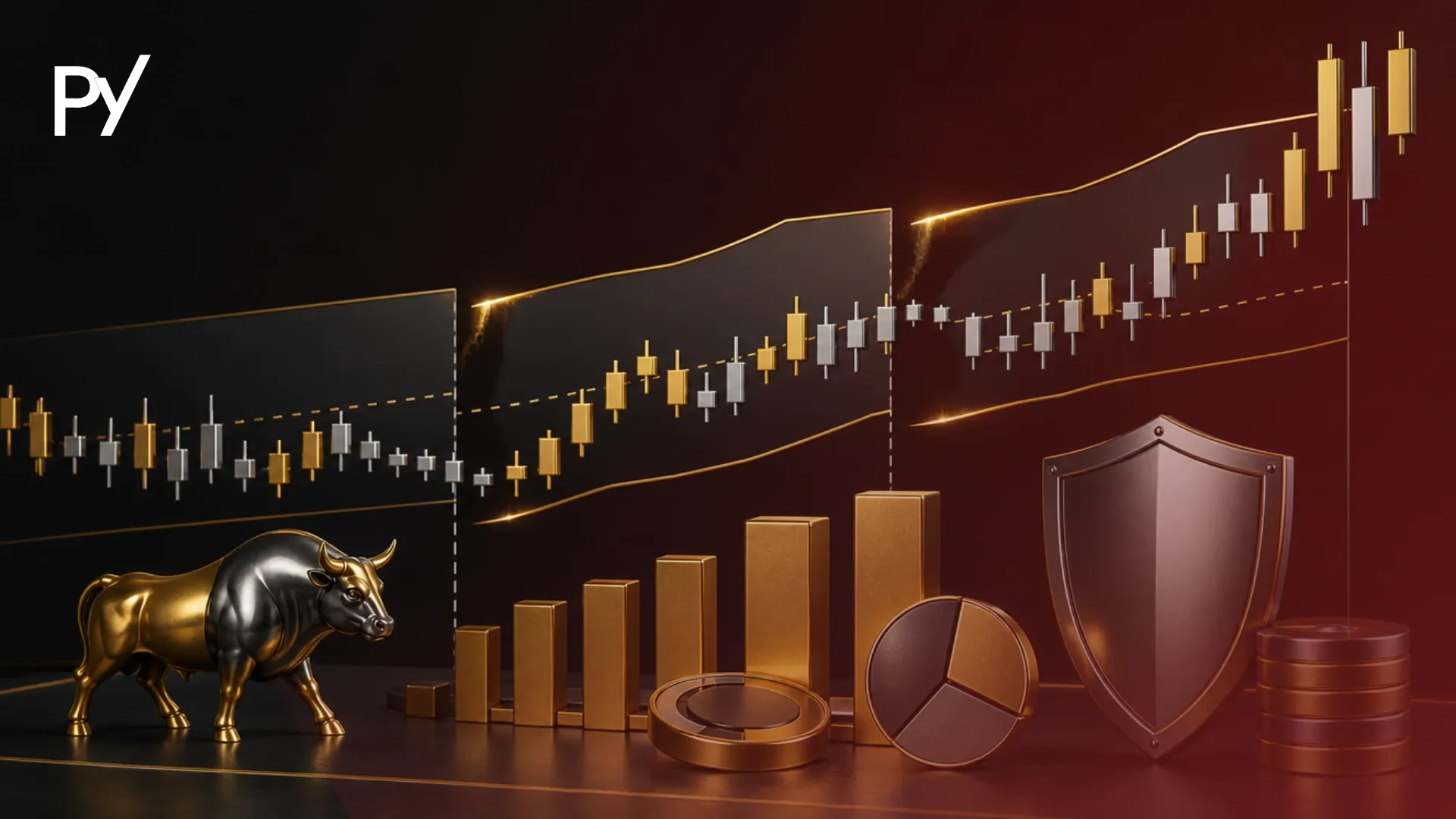 Conceptual cover illustration of stock swing trading, multi-day trend breakouts, and prop account risk management.
