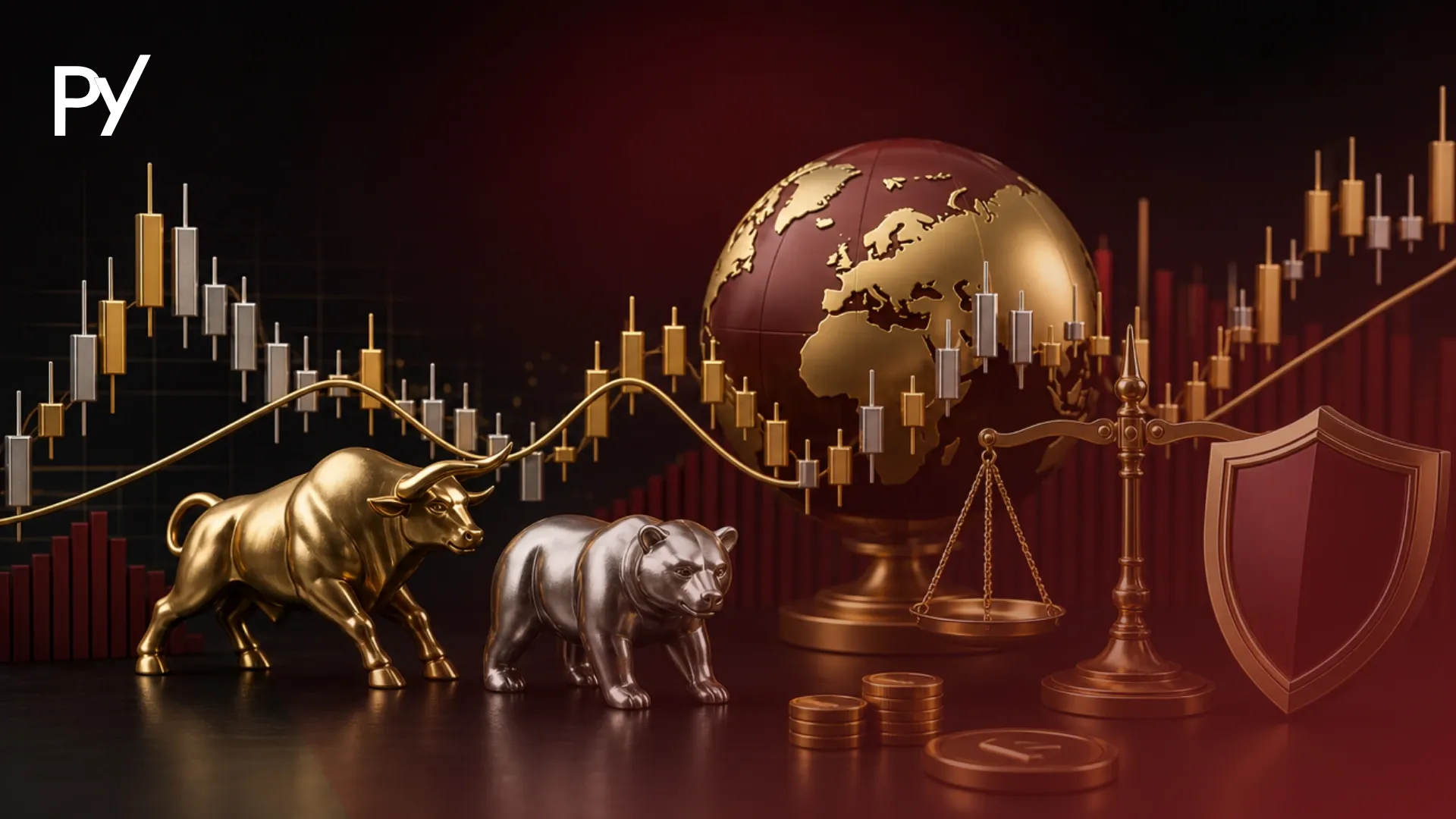 Conceptual cover illustration of Forex swing trading mechanics, global currency markets, and account risk controls.