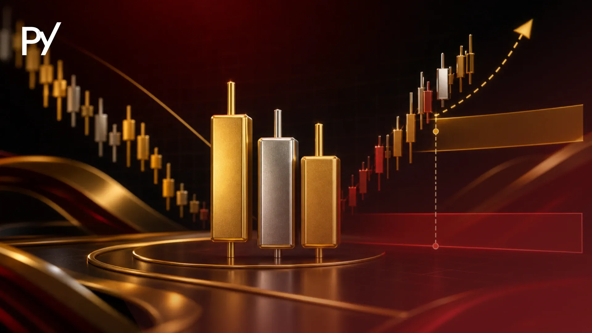 Conceptual cover illustration of a triple candlestick pattern setup displaying technical price action and trade execution zones.