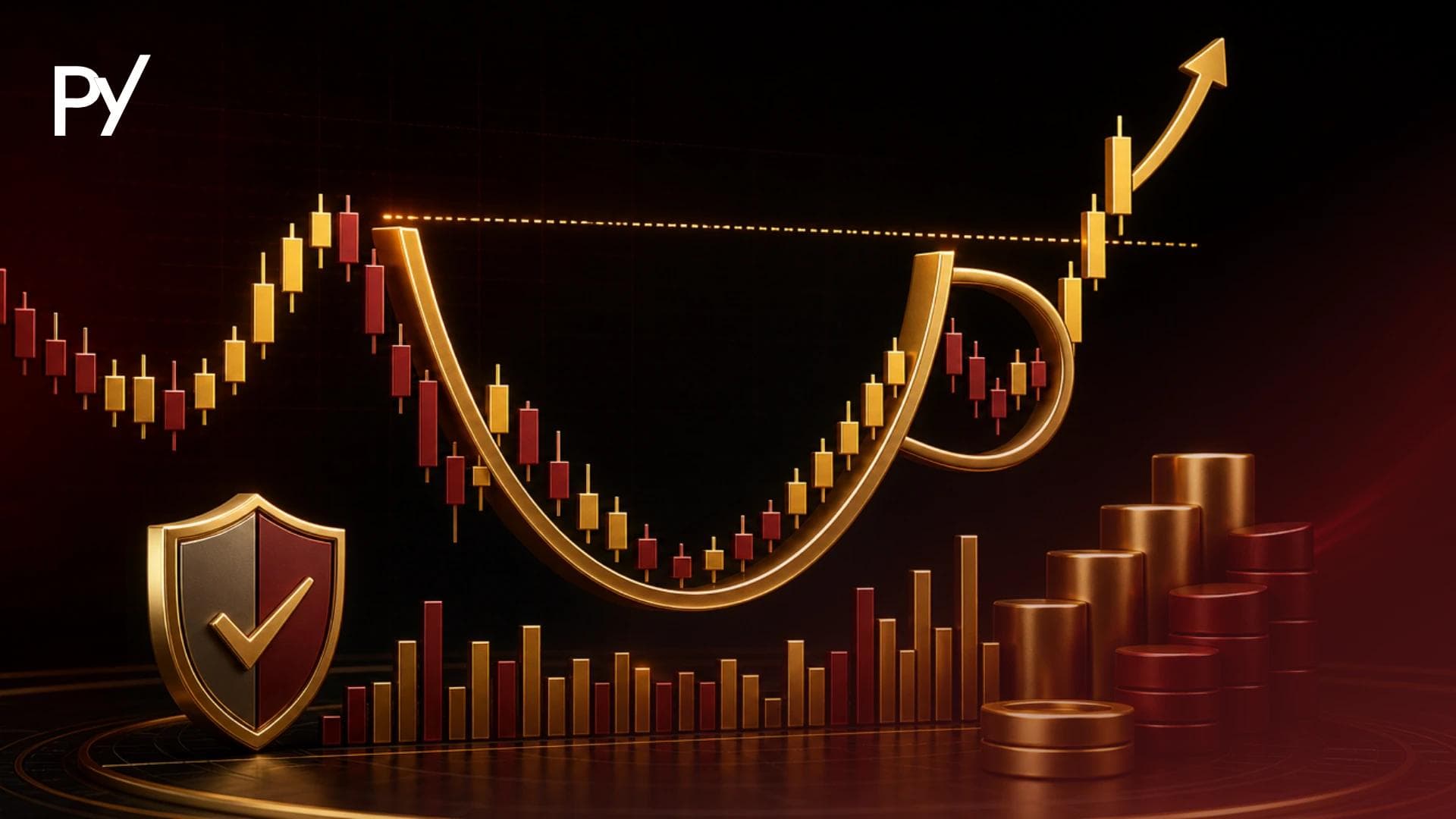 Cup and handle chart pattern formation showing U-shaped cup and handle consolidation.